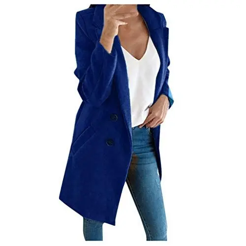 Produktbild: Softshelljacke Damen Schwarz Grosse GröSsen Damen Wolle lange Jacke edle Mantel Mischung Oberbekleidung Mäntel weibliche schlank langer Mantel Winterjacke Schwarz Damen Strickjacke Mit (Blue, L)