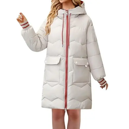 Produktbild: FNKDOR Winterjacke Damen Lange Warm Grosse Grössen Baumwolle Steppjacke Daunenjacke Puffer Jacke Mantel Wintermantel mit Kapuze (White, XXXXL)