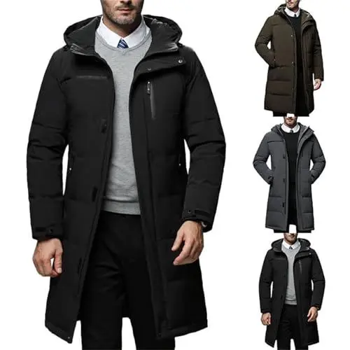 Produktbild: softshelljacke für herren Steppjacke Herren Mantel Trenchcoat Mit Button Warm Long Wintermantel Einfarbiger Winterjacke Multi Taschen Winter Kapuzenjacke Bequem Fit übergangsjacke motorrad jacke