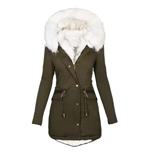 Produktbild: Softshellmantel Damen Frauen Winter Farbe Blockiert Taille Mit Plüsch Isolierung Mit Kapuze Strap Baumwolle Anzug Pie Überwindet Puffer Jacke Damen Strickfleecejacke Damen (Green, XXXXXL)