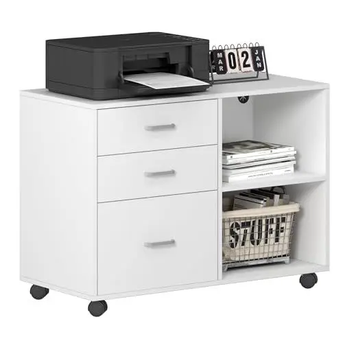 Produktbild: sogesfurniture Aktenschrank, Mobiler Büroschrank mit 2 offenen Fächern und 3 Schubladen, Mehrzweckschrank Beistellschrank für Aufbewahrung von Akten, Büroutensilien, 79.5 * 40 * 62.5 cm