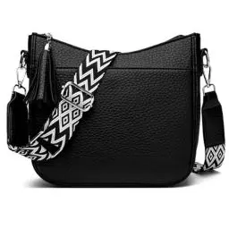 Produktbild: SOGYECS Kleine Handtasche Damen Mittelgroß Umhängetasche Damen Schwarz Crossbody Bag Damen Breiter Gurt Veganes Leder