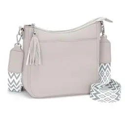 Produktbild: SOGYECS Kleine Handtasche Damen Mittelgroß Umhängetasche Damen Taschen HellGrau Crossbody Bag Damen Breiter Gurt Veganes Leder