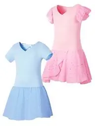 Produktbild: SOIBEEN Ballett Trikot für Mädchen Tanzbekleidung mit Rock Ballerina Ballett Kleid Tanz Outfit 2-Pack Flutter Ärmel Kurzarm 11-12 Jahre Hellblau