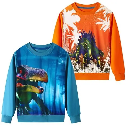 Produktbild: SOIBEEN Jungen Sweatshirt Entzückende Kinder Pullover 2-Pack Dinosaurier 3D Top Shirt Rundhals Langarm Casual Kleidung Hoddie 9-10 Jahre