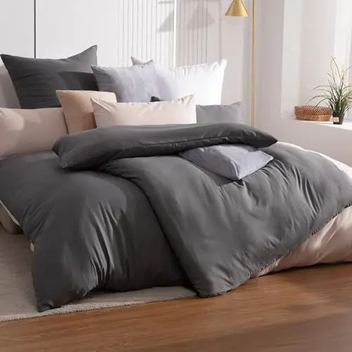 Produktbild: Soifox 135x200 4teilig Anthrazit bettwäsche Sets aus Mikrofaser bügelfrei & knitterfrei - Bettbezug 2er + Kissenbezug 2er , 80x80 mit Reißverschlus