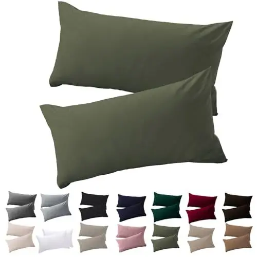 Produktbild: Soifox Kissenbezug 30x50 2er Set - Olivergrün kopfkissenbezug Für Kissen 30 x 50 cm 100% Mikrofaser Resistent und Hypoallergen Kissenbezüge mit Reißverschluss