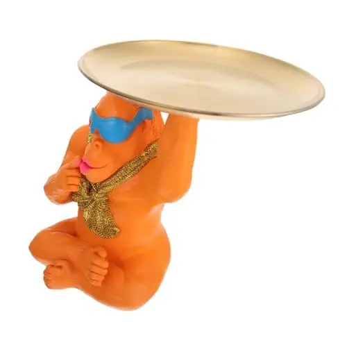 Produktbild: SOIMISS Snacktablett mit Orang-utan-statue Kunstharz Schokoladenteller Büro-ablagetablett für Schlüssel und Süßigkeiten