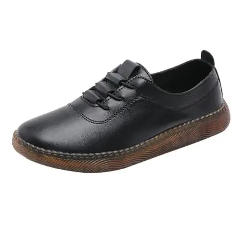 Produktbild: SOIMISS 1 Paar Faule Lederschuhe Freizeitschuhe Women Shoes Sneaker Schuhe snekers Wanderschuhe für Frauen Flache Damenschuhe Flache Schuhe rutschfeste Turnschuhe Sohle: Gummi Black