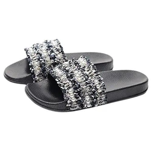 Produktbild: SOIMISS 1 Paar Gewebte Perlenrutschen Sommerperle flache Sandalen für Frauen auf Schuhe schicke sandalen sommerschlappen Flache Damensandalen aus gewebten Perlen gewebte Perlensandalen PVC