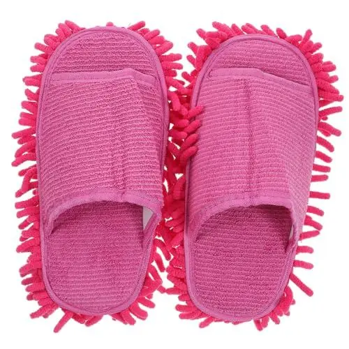 Produktbild: SOIMISS 1 Paar Hausschuh Aus Staubtuch Faule Mop-Hausschuhe Waschbare Mop-Hausschuhe Wischmop Reinigungsmopps Peeptoe-Slipper Hausbodenhaarschuh Mopps Für Hartholzböden Kehrschuhe Rosa