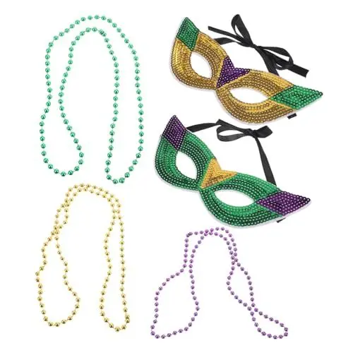 Produktbild: SOIMISS Mardi Gras Maskenset für Jungen und Mädchen Karneval Zirkus Dekorationen Perlenketten Ornamente Partymasken Perlenketten