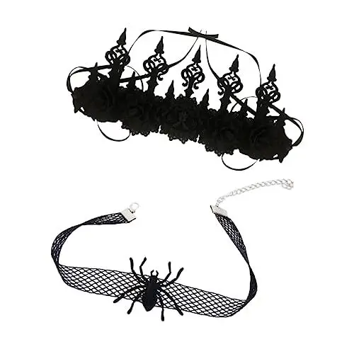 Produktbild: SOIMISS 1 Set Schwarze Krone Halskette Cosplay Haarbänder Kopfschmuck Spitze Stirnbänder Stirnband Halloween Stirnband Spitze Cosplay Punk Kleidung Kostüm Stoff