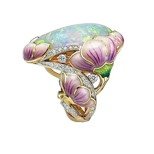 Produktbild: SOIMISS 1stk Modischer Frauenring Ovaler Edelsteinring Hochzeit Verlobungsring Blumenschmuck Damenringe Gussring Aus Opalstein Schmuckzubehör Für Damen Blumenring Fingerring Opal-gussring