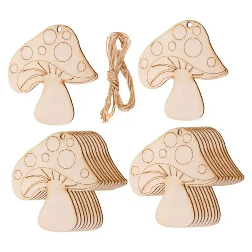 Produktbild: SOIMISS 20 Stück Holz Pilz Anhänger Naturholz Bastelmaterial für DIY Projekte für Hochzeit Kinderhandwerk Malen und Dekoration