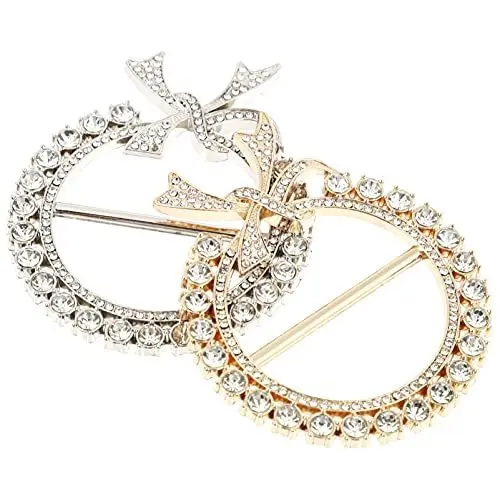 Produktbild: SOIMISS 2Ppcs T Hemd Clips Silk Schal Krawatte Ringe Strass Bogen Form Schal Schnalle Kleidung Halter Für Frauen Damen Mädchen