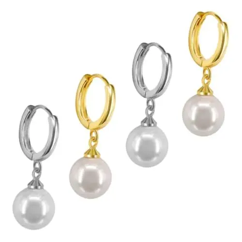 Produktbild: SOIMISS 2 Paar Perlenohrringe Ohrringe Für Frauen Orrous Weibliches Accessoire Ohrringe Für Mädchen Creolen Mit Perlenanhänger Hochzeitsohrringe Baumelnde Ohrringe Hochzeitsdekor Kupfer