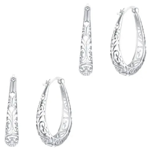 Produktbild: SOIMISS 2stücke Sterling Silber Ohrringe Mit Hochglanzpolierten Filigranen Herz-design Oval Für Damen Für Hochzeiten Jubiläen Und Besondere Anlässe