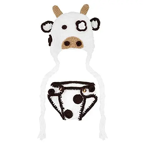 Produktbild: SOIMISS 2st Babykleidung Gestrickte Kuhmütze Und Hose Gehäkelte Mütze Und Hose Säuglingsanzug Häkelset Gestrickte Baby-outfits Babyanzüge Für Jungen Strickhose Die Kuh Slip Neugeboren