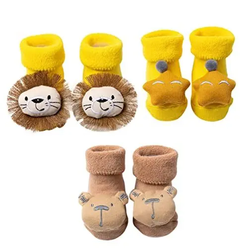 Produktbild: SOIMISS 3 Paare Bodensocken Für Babys Kinder Weihnachtssocken Flauschige Weihnachtssocken Tier Figuren Cartoon-Baby-socken Neugeboren Kindersocken Gekämmte Baumwolle Herbst Und Winter