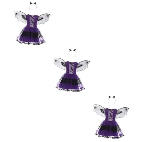 Produktbild: SOIMISS 3 Sätze Halloween-Kleider halloween theme halloween costume halloweenkostüme Unisex-Fledermauskostüm für Kinder Kinderkostüm Rollenspielkostüm für Kinder Cosplay-Rock Stoff Violett