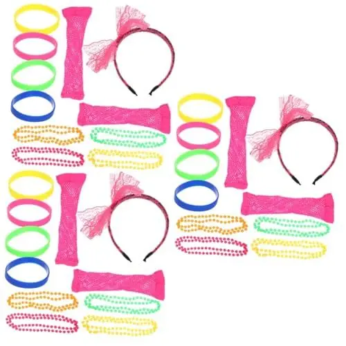 Produktbild: SOIMISS 3 Sätze Partyanzug Partygeschenk Im 80er-jahre-stil Party-kopfschmuck Party-cosplay-kostüm 80er-outfit Party-party-kostüm Partyzubehör 80er Partydekoration Netz-outfit Rosy Spitze