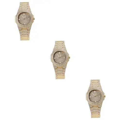 Produktbild: SOIMISS 3st Quarzuhr Luxus Damenuhr Damenuhren Frauen Beobachten Luxusuhr Für Damen Diamantuhren Modeuhr Mann Beobachten Uhrengehäuse Für Herren Schau Dir Bling An Herrenuhr Golden