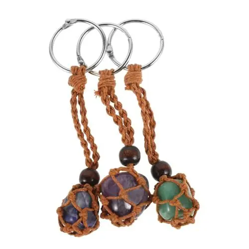 Produktbild: SOIMISS 3st Schlüsselanhänger Mit Steinen Schlüsselanhänger Aus Achatstein Edelstein-anhänger Achat Stein Schmuck Tasche Schlüsselringe Glücklich Tragbarer Schlüsselanhänger Polyester