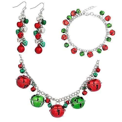 Produktbild: SOIMISS 4 Sets Weihnachtsschmuckset Weihnachtsohrringe Anhängerohrringe Jingle Bell Tropfenohrringe Bunte Halskette Weihnachtsohrringe Weihnachtshalsreifen Weihnachtsanhänger Halskette