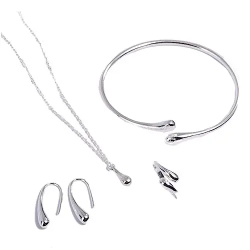 Produktbild: SOIMISS 925 Silber Wassertropfen Set Brautschmuck Halskette Ohrring Armreif für Hochzeitsfeier