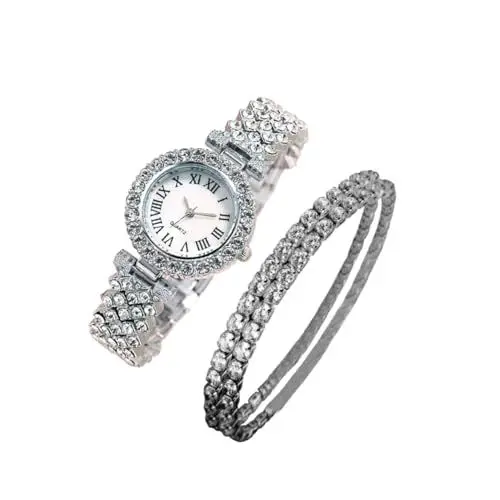 Produktbild: SOIMISS 4 Stück Quarz-Armband Armreifen aus Sterlingsilber Paar Modeuhren für Damen Armband für Frauen two piece set damenarmbanduhr Diamantuhr Modeuhr für Mädchen Rostfreier Stahl Silver