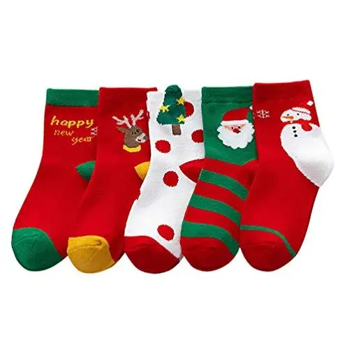 Produktbild: 5 Pairs Kind Weihnachten Socken Baumwolle Socken Mid- Rohr/Bunte Kinder Cartoon/Weihnachten Kid für Kind Junge ädchen