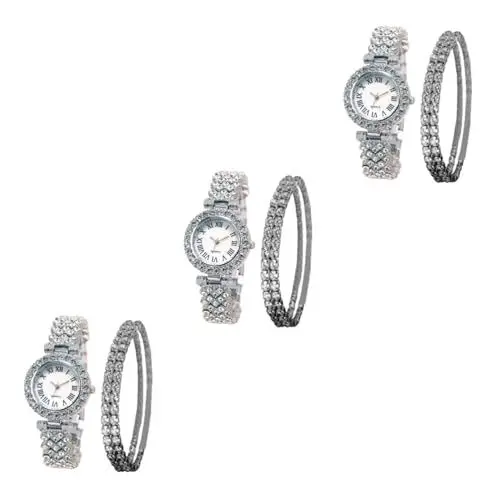 Produktbild: SOIMISS 6 Stk Quarz-Armband Uhren frauen damen armbanduhr Armbänder aus Sterlingsilber Paar Armbänder Bling two piece set damenarmbanduhr Glänzende Uhr Strass Uhr Rostfreier Stahl Silver