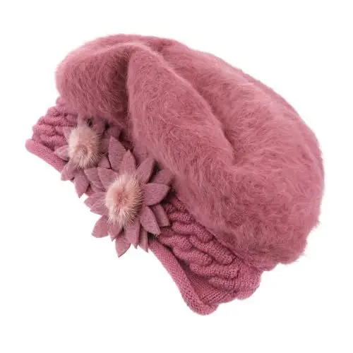 Produktbild: SOIMISS Warme Baskenmütze Aus Wolle Mit Seitlicher Blume Für Damen Strickmütze Für Winddichte Dehnbare Passform Zufälliger Stil