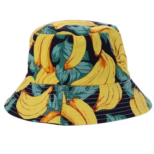 Produktbild: SOIMISS Hawaii Party Obst Gedruckt Sonnenschutz Hut - Mode Freizeit Reise Eimer Kappe Outdoor (Banane Dual Verwendet)