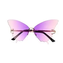 Produktbild: SOIMISS Randlose Sonnenbrille Schmetterling Sonnenbrille Vintage Punk Ocean Beach Hipster Brille Augenschutzbrille für Frauen Damen Grau Foto Requisite (Lila Und Rosa)
