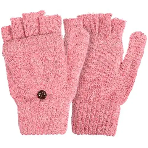 Produktbild: SOIMISS Rosa Wolle Halbfinger Winterhandschuhe Gestrickte Warme Handschuhe mit Flip Cover Kaltwetterhandschuh Handschuhe Handwärmer