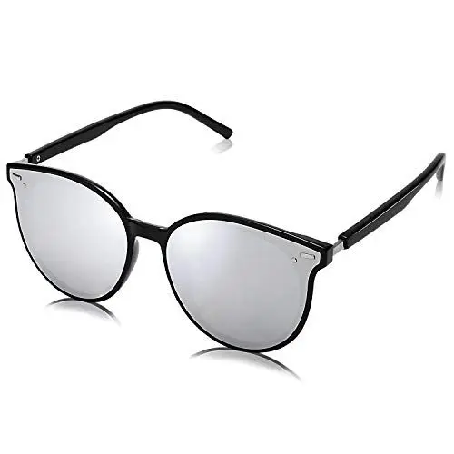 Produktbild: SOJOS Klassisch Retro Runde Sonnenbrille Damen Herren Groß Brille SJ2067 mit Schwarz Rahmen/Silber Linse