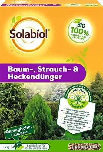 Produktbild: Solabiol Baum-, Strauch & Heckendünger mit Wurzelstimulator und natürlicher Sofort- und Langzeitwirkung, 1,5 kg Packung