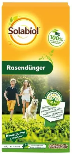 Produktbild: Solabiol Bio Rasendünger – 10 kg Langzeitdünger mit natürlichem Wurzelstimulator für 200 m² – Nachhaltige Pflege bis zu 14 Wochen für saftig grünen Rasen