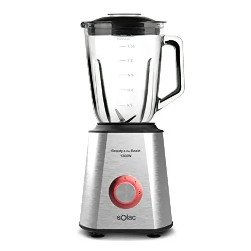 Produktbild: Solac Standmixer | Beauty and the Beast 1500 | 1500W | 6 Edelstahlklingen | 2 Geschwindigkeiten +Turbofunktion | Eiscrusher | 1,5L Glaskrug mit Skala | Einfüllstutzen | Sicherheitssystem | Silber