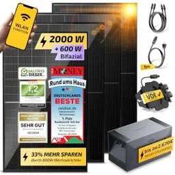 Produktbild: Solakon® 2000W Balkonkraftwerk mit Speicher - Balkonkraftwerk 2000 Watt komplett Steckdose & 800W Wechselrichter - Solaranlage Komplettset - 4x500W PV-Module & 1,6kWh Speicher für Balkonkraftwerk