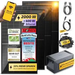 Produktbild: Solakon® 2000W Balkonkraftwerk mit Speicher - Balkonkraftwerk 2000 Watt komplett Steckdose & 800W Wechselrichter - Solaranlage Komplettset - 4x 500W PV-Module & 1,6kWh Speicher für Balkonkraftwerk