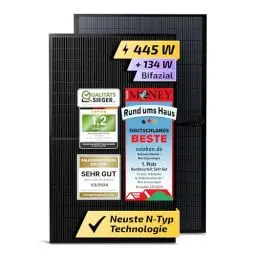 Produktbild: Solakon Solarmodul 445W, bifaziales monokristallines Solarpanel, 40v Photovoltaik Solarmodule/Solar Module für Balkonkraftwerk/Solaranlage 400w / 500w Solar Panel für Photovoltaik Komplettanlage