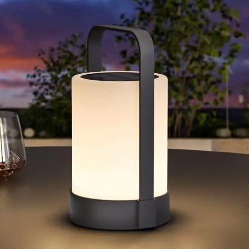 Produktbild: Solar Akku Outdoor Lampe aus Kunststoff LED Außen Tischleuchte per USB/Solar dimmbares Solar LED Tischlampe Tragbare kabelloses mit RBG 8 Farben für Tisch Bar BBQ Camping Garten Terrasses Wohnzimme