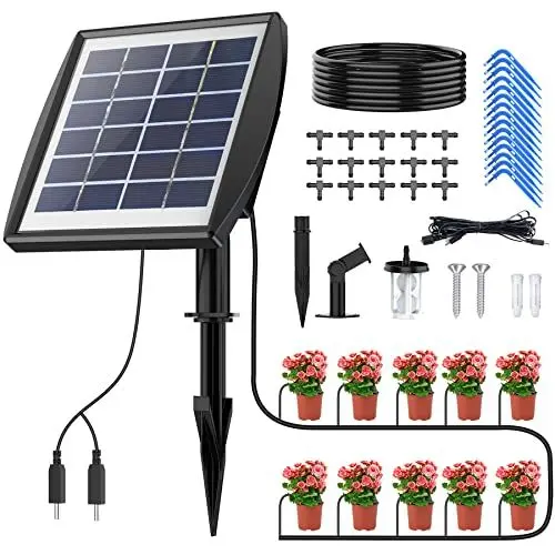 Produktbild: Solar Bewässerungssystem, Ankway 15M Automatische Gartenbewässerungssystem, Solarbetriebenes Tropfbewässerungsset mit Wassersensor, Selbstbewässerungsgeräte mit Timer für Gewächshaus Garten Balkon