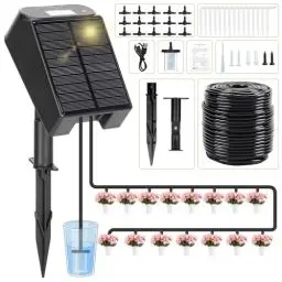 Produktbild: Solar Bewässerungssystem Balkon Automatische Bewässerung - DIY Auto Tropfbewässerung Set mit 15 M Schlauch Und 15 Stück Tropfkopf, Pflanzen Bewässerung für Hochbeet, Garten, Zimmerpflanzen