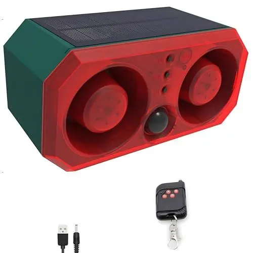 Produktbild: Solar Bewegungsmelder Alarm für den Außenbereich: Bewegungsmelder Hundegebell mit 2 x 130dB Geräuschgenerator und 13LED Blitzlicht, unterstützt Aufzeichnung, Hundegebell Alarm für Hause, Bauernhof