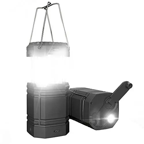 Produktbild: Solar Camping Handkurbel Laterne, Tragbare Ultrahelle LED-Taschenlampe, 30-35 Stunden Laufzeit, USB-Ladegerät, 3000mAh Power Bank, Elektronische Laterne für den Außenbereich, Wanderlesung, Notfall