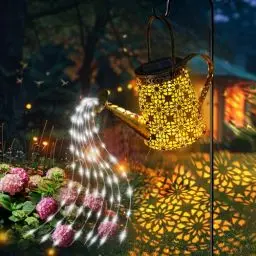 Produktbild: Solar Gießkanne mit Lichterkette Solarlampen für Außen Gießkanne Art LED-Licht mit Schäferhaken, Gartendeko Solar Weihnachten Lichterketten Aussen mit IP67, Star Shower Garten Leuchten für Weihnachten